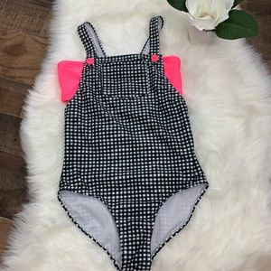Girls Black & White Checkered Swimsuit SZ 10-12